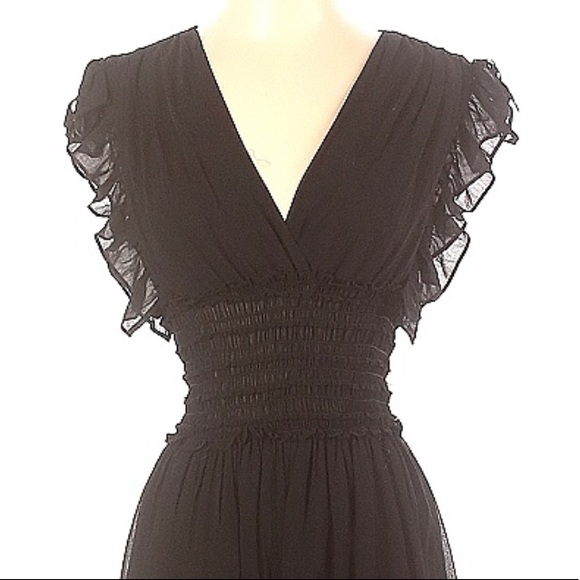 Max Studio Black Sleeveless Ruffle Deep V-Neck Midi Dress size XS - Picture 8 of 12